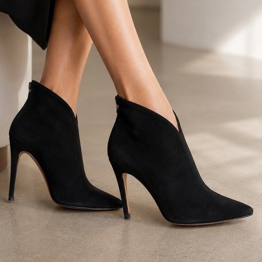 Jimmy Choo Black Suede Pointed Toe Stiletto Ankle Boots Booties Size 38.5 - Picture 1 of 14